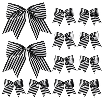 Fancheer 12 Pcs Christmas Bows Decorations Large Christmas Tree Bows Xmas Wreath Ribbons Ornaments Halloween Party Gift Decor Black White Striped for Nightmare Jack