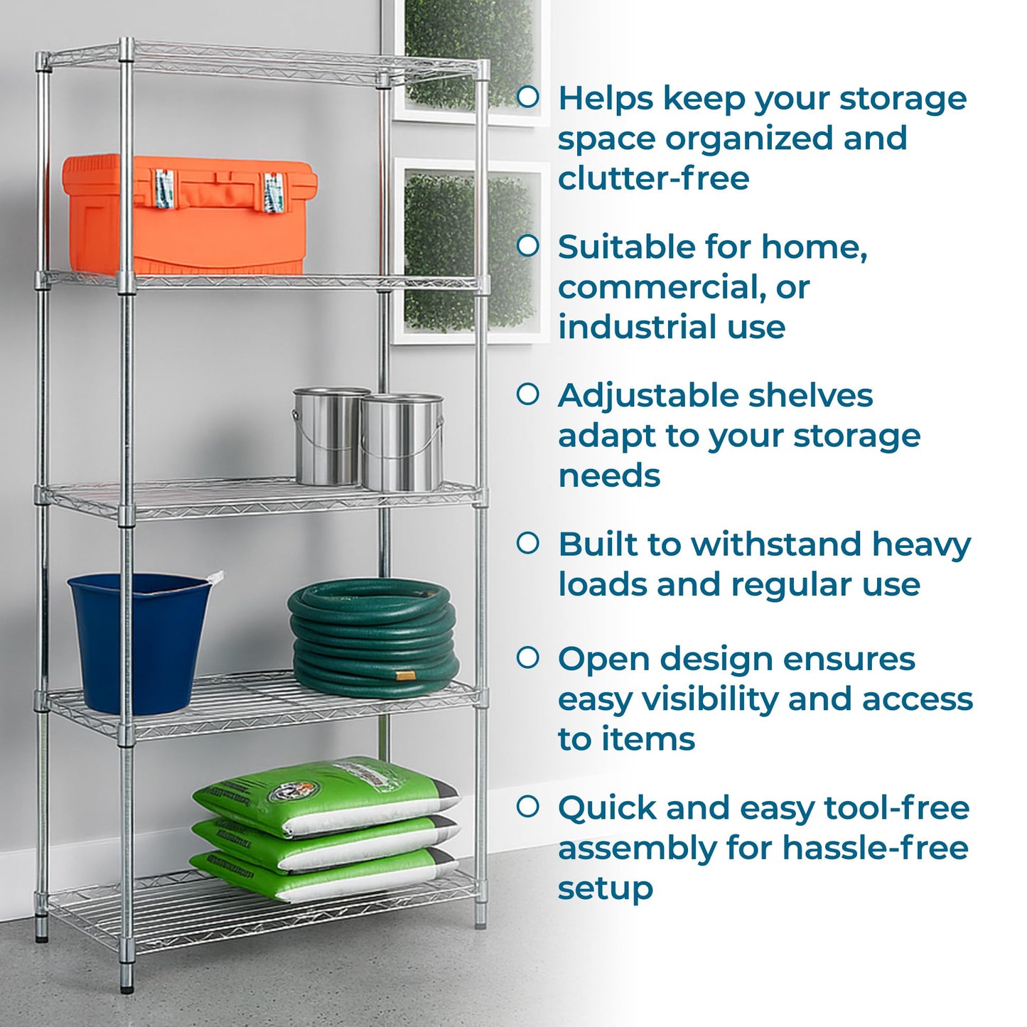 Honey-Can-Do 5-Tier Heavy Duty Adjustable Shelving Unit with Wheels, 350-lb Per Shelf NSF Certified Rolling Metal Storage Rack, Chrome Wire Shelf, 36 x 18 x 72 in