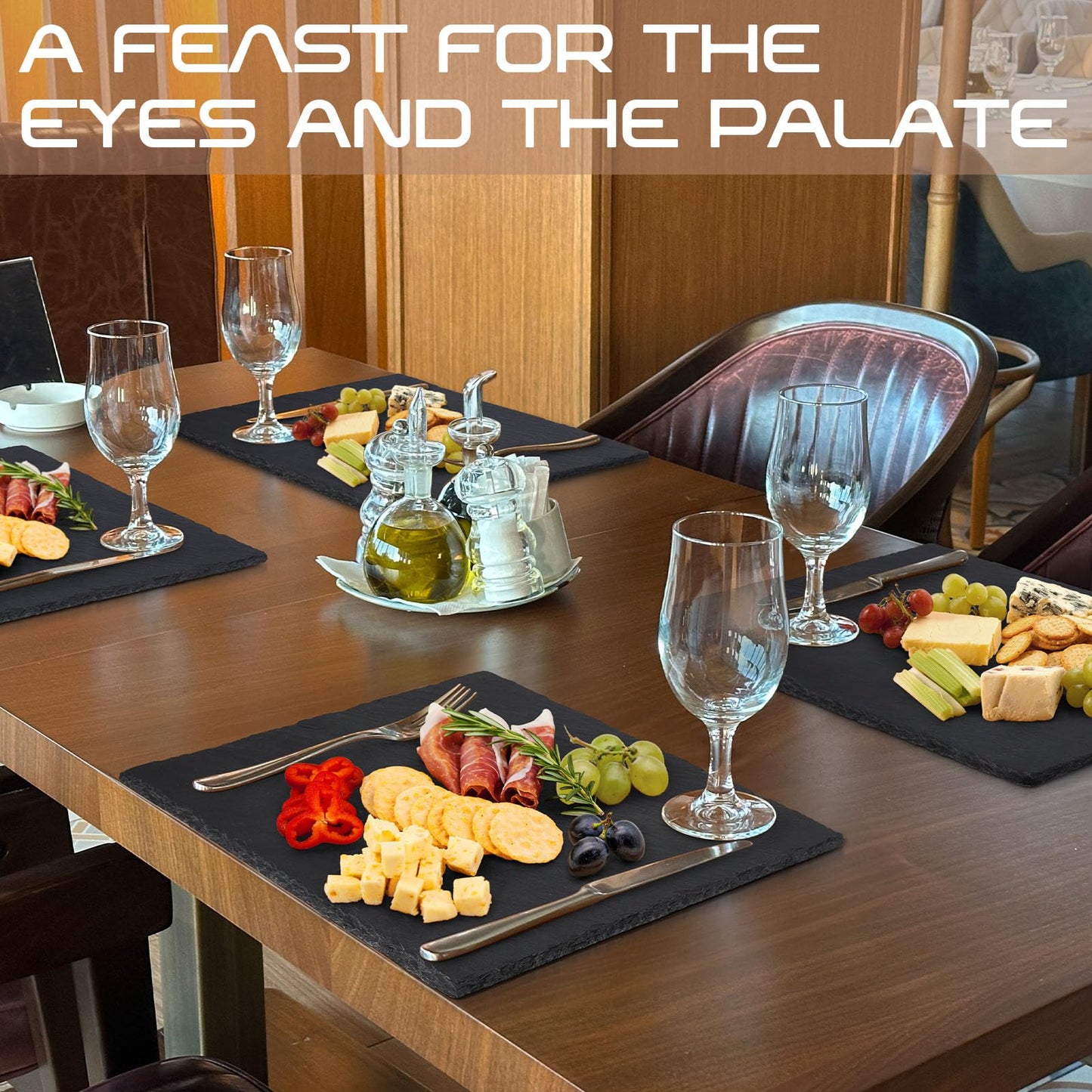 GOH DODD 12x12 Inch Set of 3 Large Slate Cheese Board, Charcuterie Boards Stone Slate Plates, Laser Engraving Blanks for Meat Fruit Appetizers Sussi Party Wedding Housewarming Gifts, Square