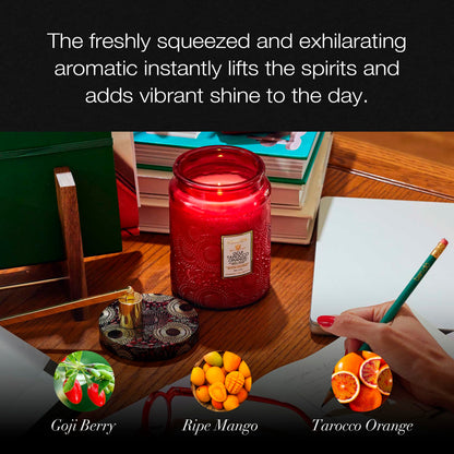 Voluspa Goji Tarocco Orange Candle, 18 oz, Coconut Wax Blend, Scented Candles for Home, 100 Hour Burn Time, Candle Jars