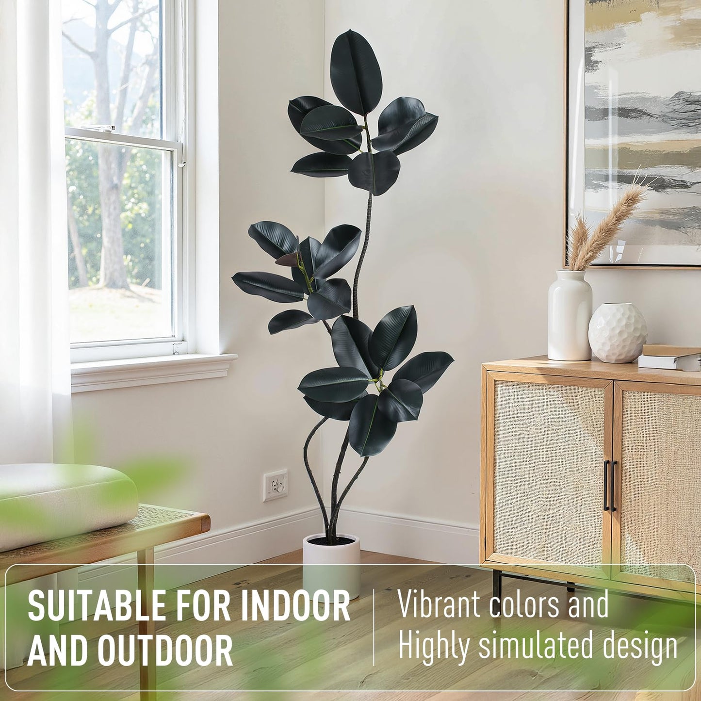 Yepdin Artificial Rubber Tree Plant -5FT Faux Plants Indoor with Planter,Tall Fake Trees Lifelike Branches & Foliage,Large Artificial Plants Indoor for Home Office Floor Patio