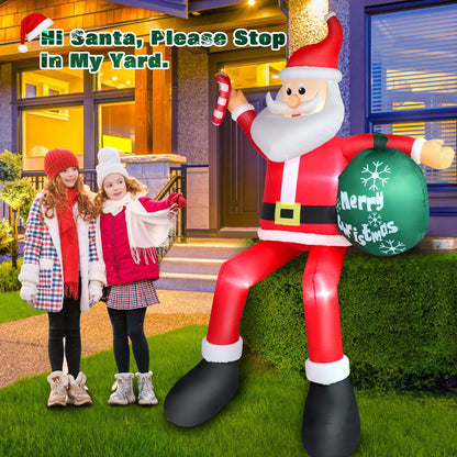 8 FT Christmas Inflatable Santa Claus Outdoor Decorations, Blow up Sitting Santa Claus with Gift Bag, Climbing Santa Carrying Present Sack Sitting on Roof, Xmas Yard Patio Bench Shrubs Indoor Decor
