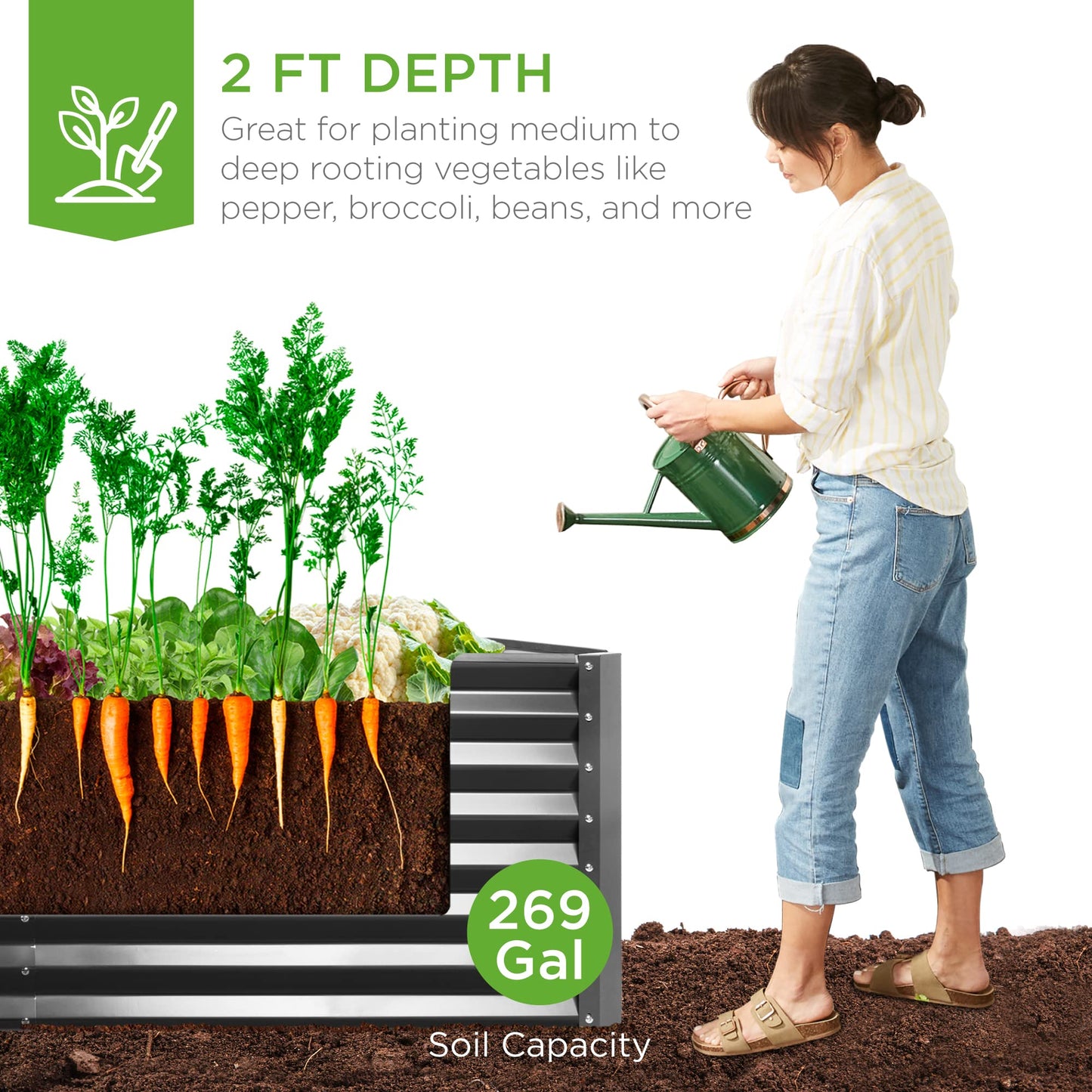 Best Choice Products 6x3x2ft Outdoor Metal Raised Garden Bed, Deep Root Box Planter for Vegetables, Flowers, Herbs, 269 Gallon Capacity, 100% Non Toxic Materials - Gray