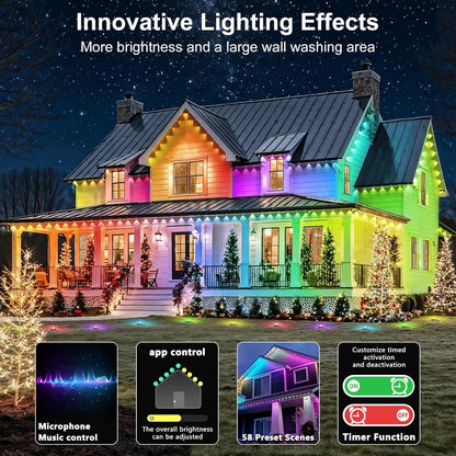 RCUICA 300FT Permanent Outdoor Lights Waterproof with Smart App Control Remote,DIY Scene Modes,Music Sync hronization,Eaves Lights for Garden Decor,Deck,Christmas