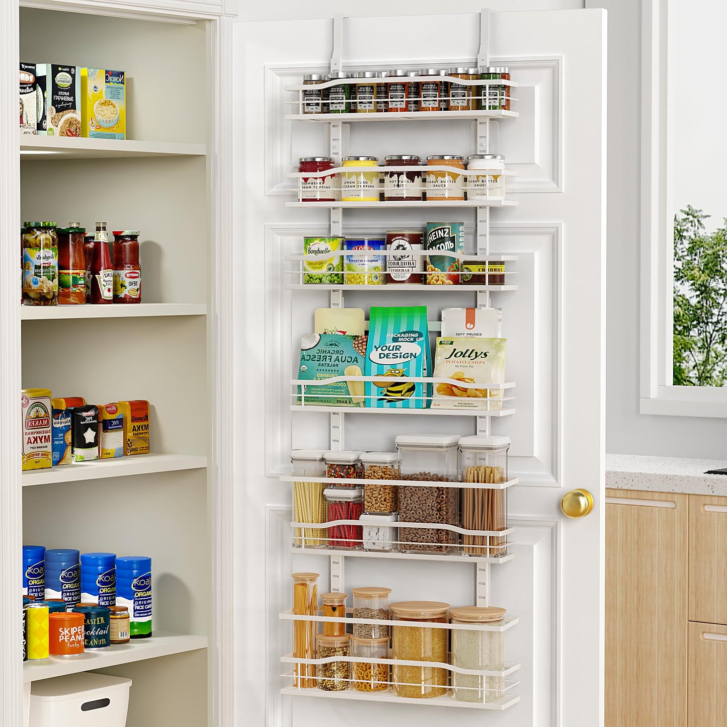 Moforoco 9-Tier Over The Door Pantry Organizer, Pantry Organization and Storage, Black Hanging Basket Wall Spice Rack Seasoning Shelves, Home & Kitchen Bedroom Bathroom House Essentials