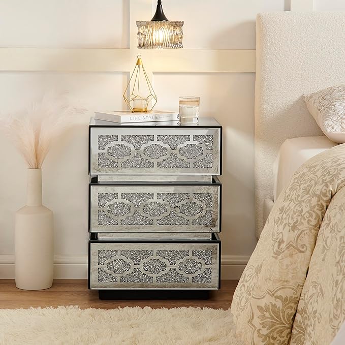 Mirrored Bedside Nightstand, Modern Side Table