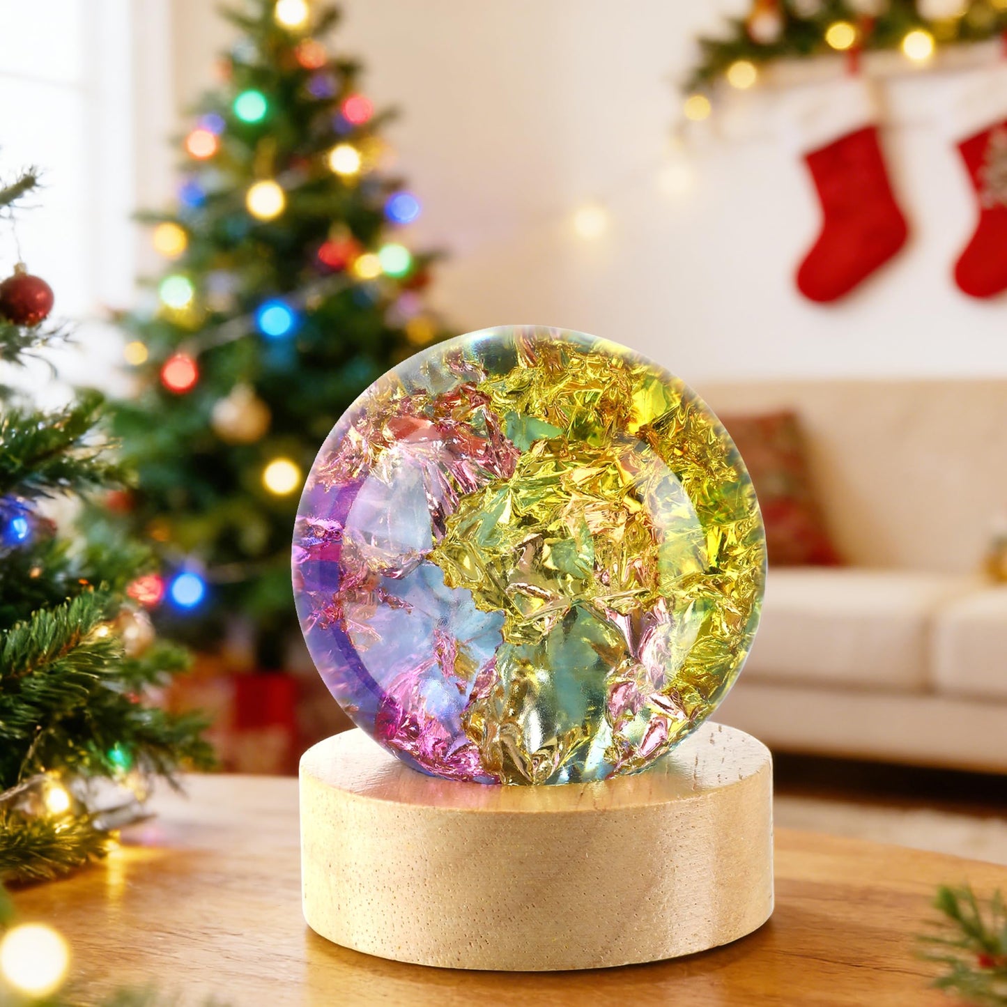 LOULIQIGIFT 80mm Colorful Cracked Crystal Ball Night Light Glass Ball Gifts