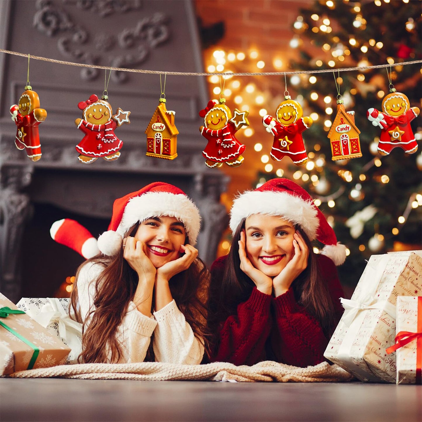 IGERI 3pcs Gingerbread Christmas Tree Ornaments Set 2025 House Shatterproof Ornament 3D Decorations Indoor Unique Decor Gifts for Grandkids