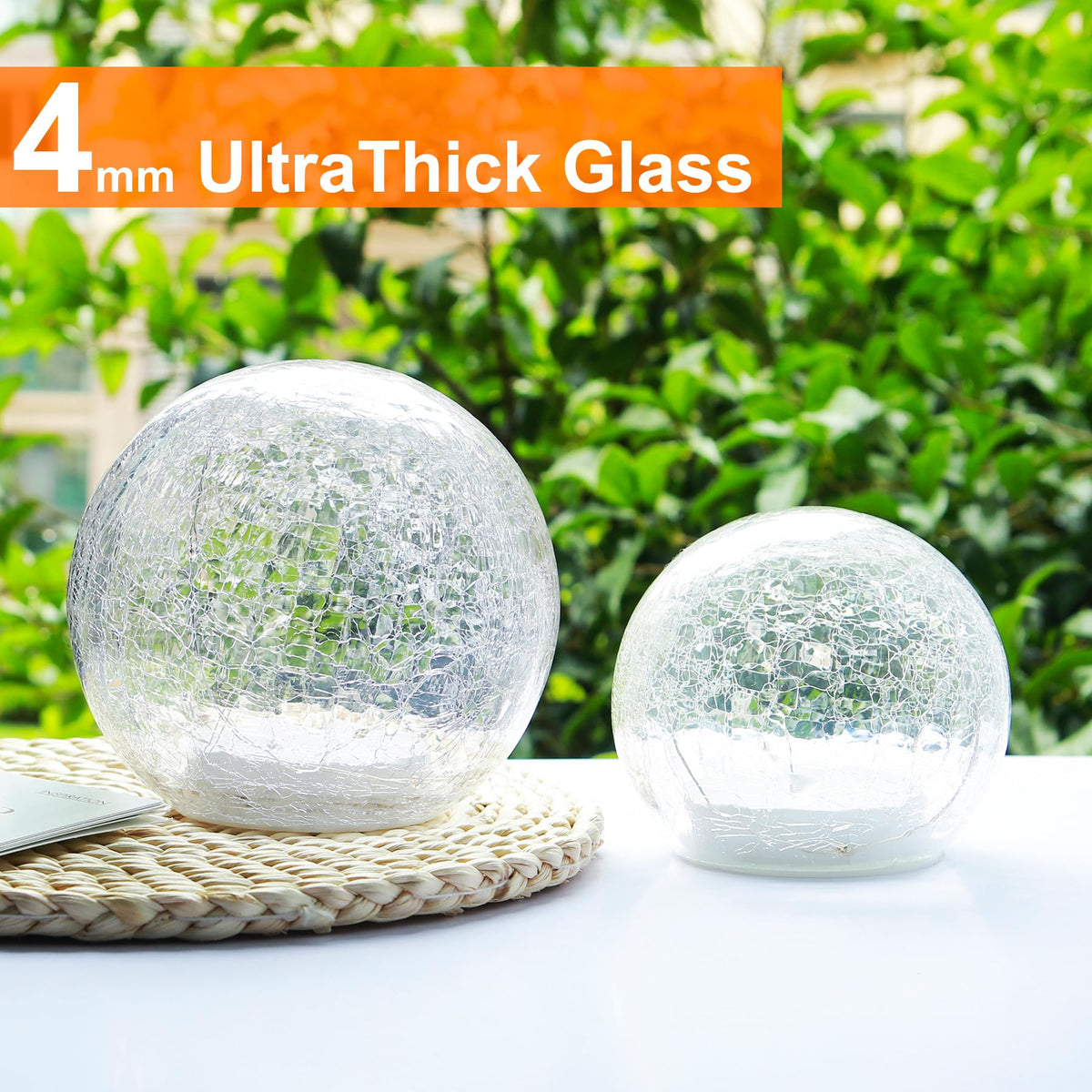 Crackle Globe LED Lamp Battery Operated with Timer, Lighted Glass Orb for Living Room & Festival Christmas Decoration, Indoor Glowing Night Light Sphere Table Lamp for Mother's Gift, Glass Ball Light