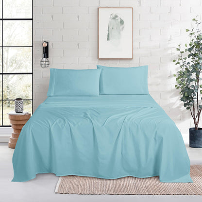 Mocassi Full Size 4-Piece Bed Sheet Set - 1800 Premium Hotel Quality Microfiber 18-24 Inches Extra Deep Pocket Fitted Sheet- Luxury Soft, Breathable, Wrinkle, and Fade Resistant, Aqua Blue