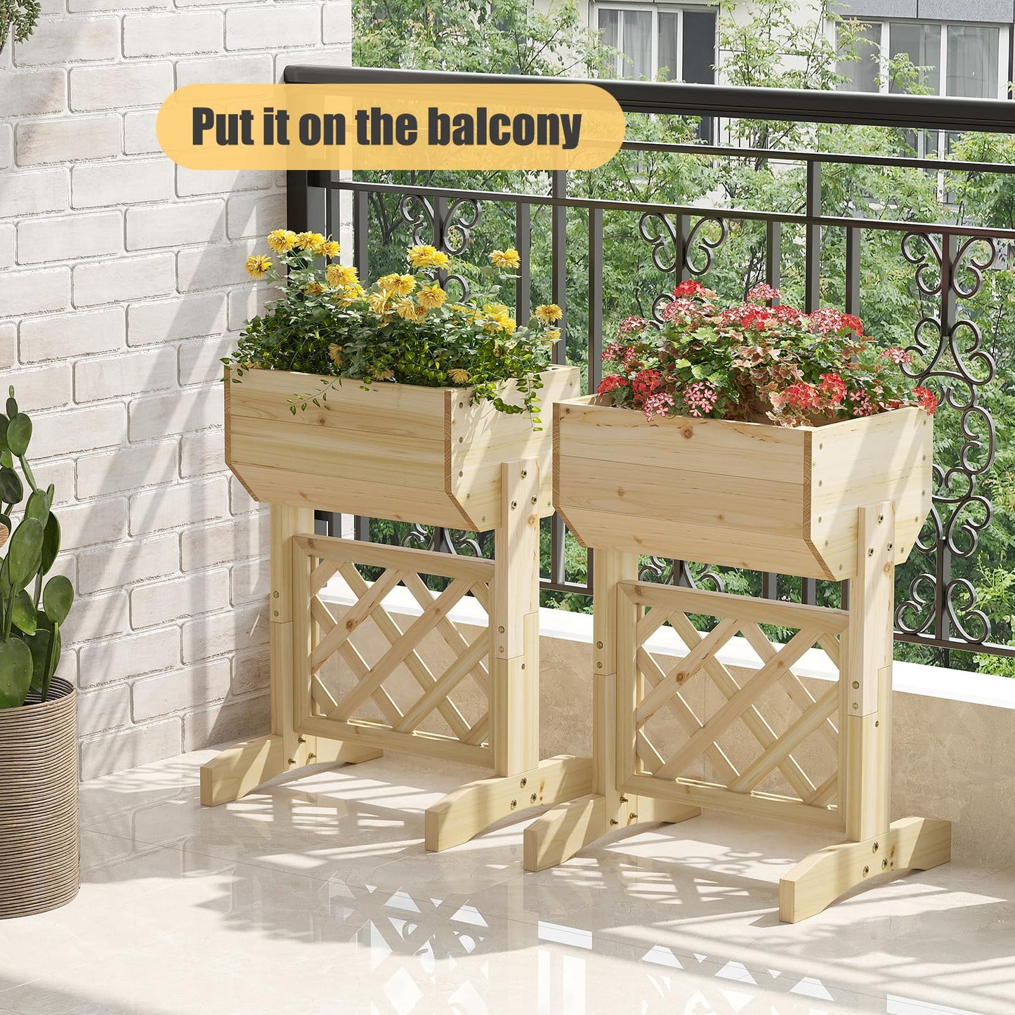 Furshus Wooden Planters for Outdoor Plants, Fence Style Wood Planter Boxes, Backyard Decor, Flower Planters for Flowers Vegetables