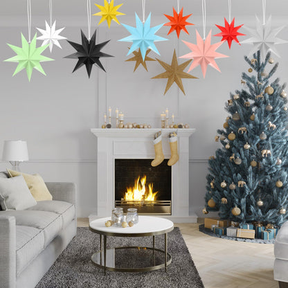 MECCANIXITY 5 Pcs Paper Star Lanterns 9-Pointed 12" Hanging Star Paper Lantern Hanging Lampshade for Christmas,Wedding,Graduation Party Supplies, Silver