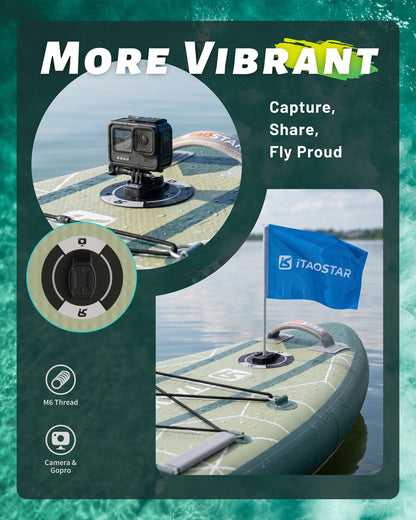 iTAOSTAR C03B 35" Super Wide Paddle Board, More Fun Inflatable Paddle Board with 5 Fins，12 Foot Stand Up Paddle Board with Premium SUP Accessories for Adults of All Skill Levels