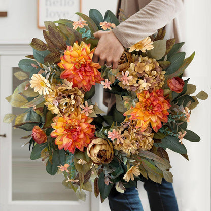 WANNA-CUL 24in Fall Front Door Wreath Dahlia Hydrangea Peony Table Decor