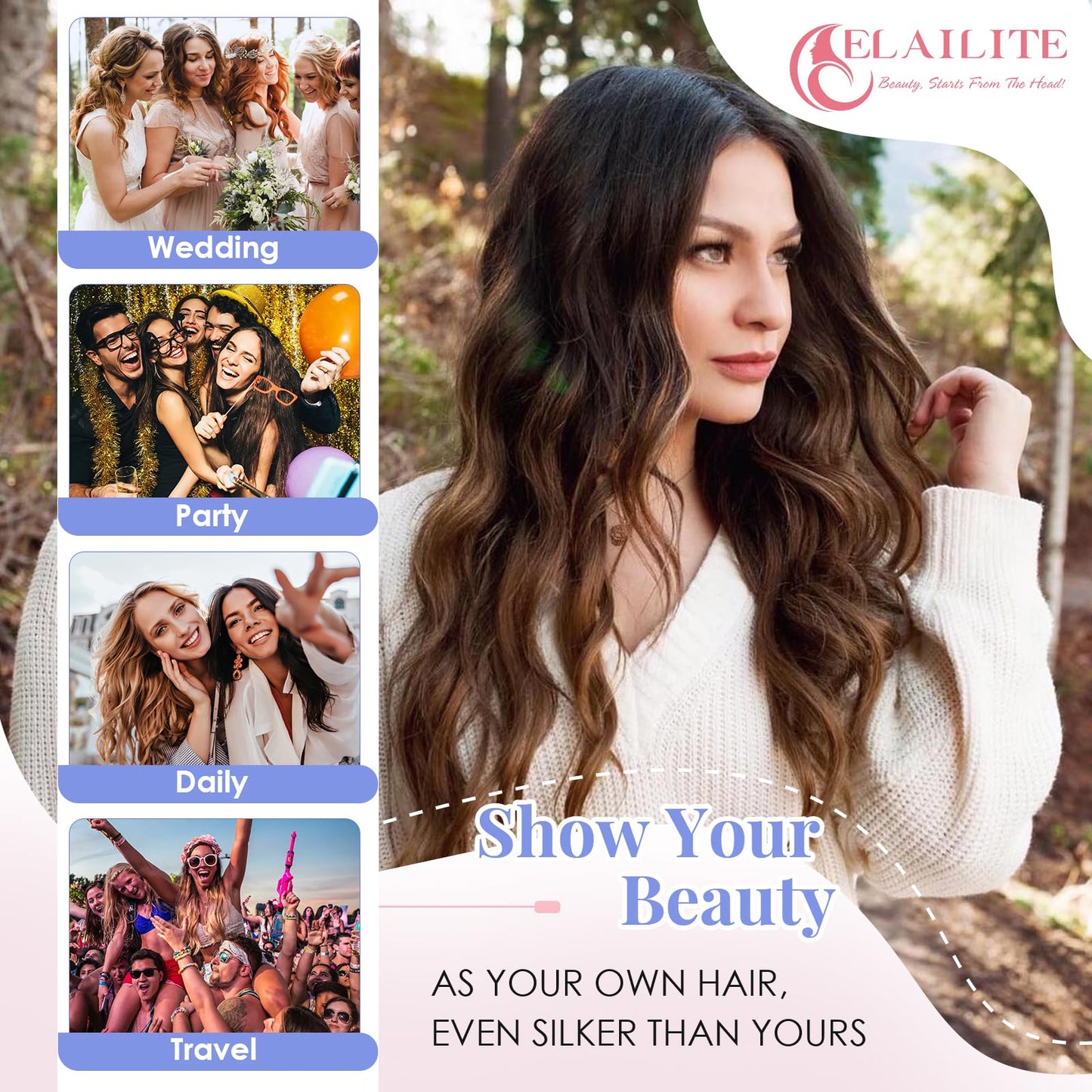 Elailite Clip in Hair Extension Real Human Hair Remy Natural Hair - 8 Pieces (Thin Weft) Full Head Straight - #18/613 Ash Blonde Mix Bleach Blonde - 10 Inch (50 g)