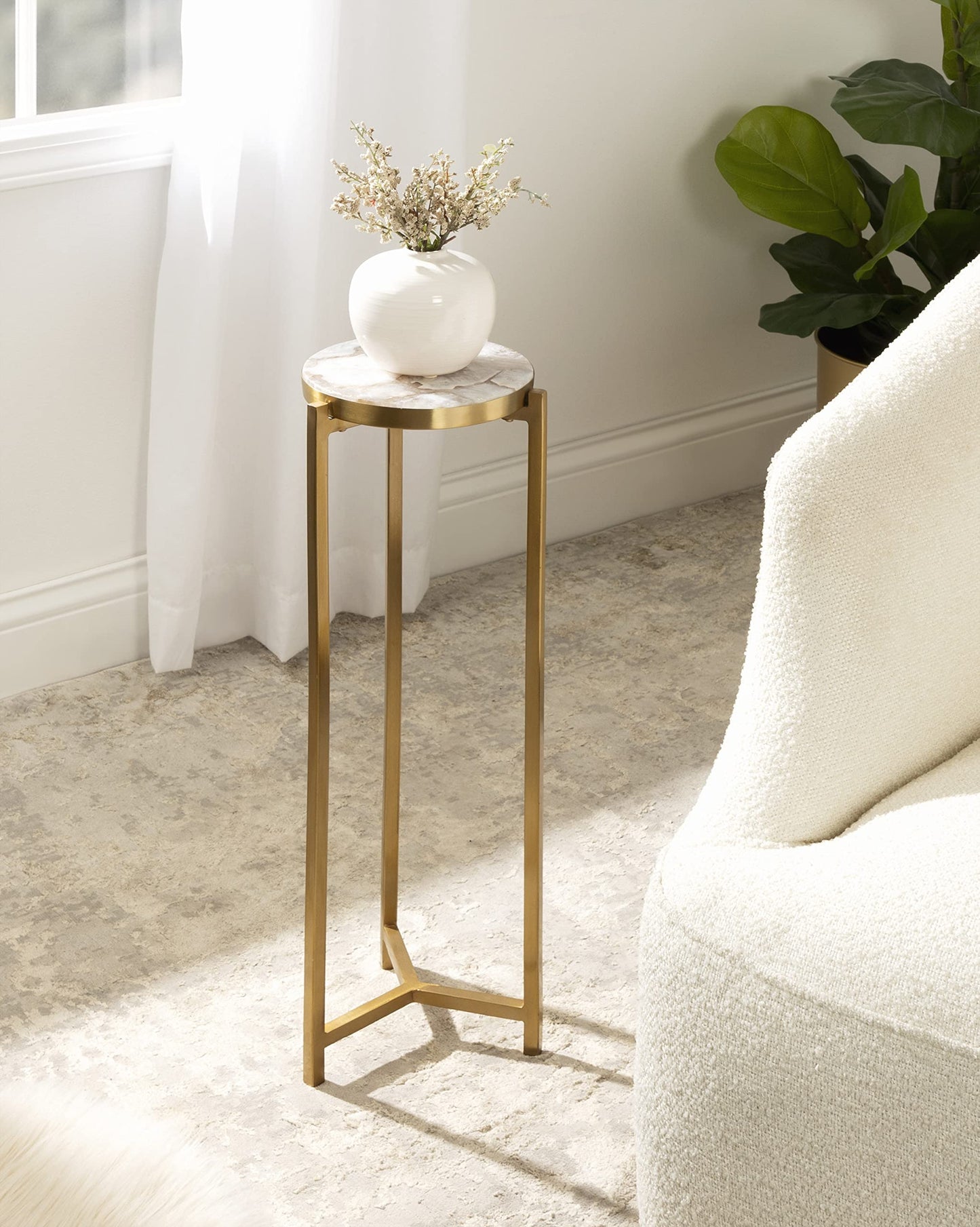 Kate and Laurel Aguilar Modern Drink Table, 9 x 9 x 23, Natural Stone and Gold, Genuine Quartz Accent Table for Small Spaces
