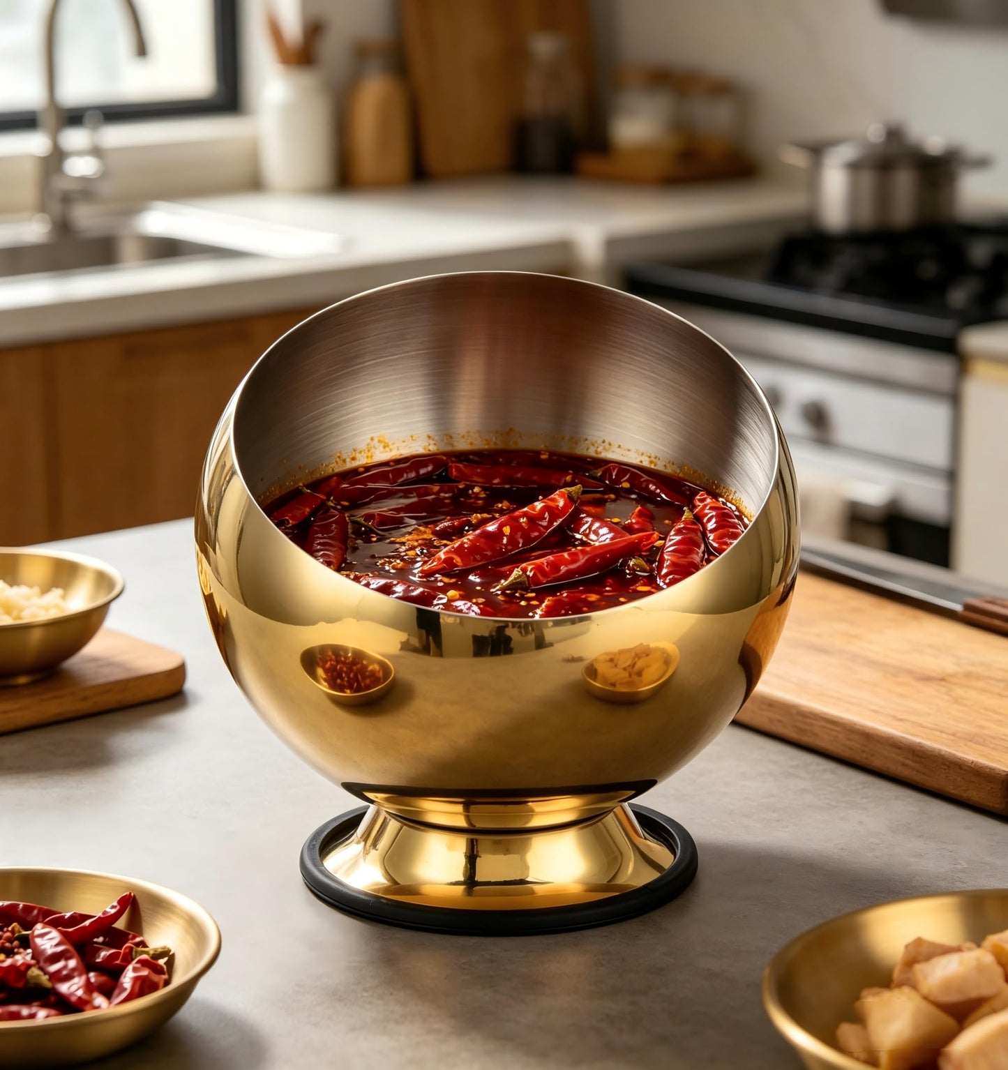 Hapivida Stainless Steel Gold Seasoning Oblique Bowl Mirror Polished Surface Larger Storage Capacity for Kitchen Living Room (Medium)
