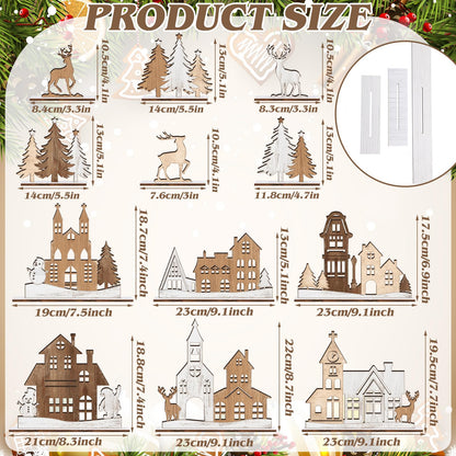 AceOrbit 12 Pcs Christmas Rustic Table Decor Xmas Trees and Elk Farmhouse Tiered Tray Decor Wooden Tabletop Centerpieces Sign Gifts for Fireplace Home Office Christmas Birthday Party Supplies