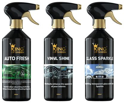 King of Sheen Waterless 11 Piece Car Cleaning Kit, to Clean Your Entire Vehicle to a showroom Standard. Ideal Car Gift Set for the Car Enthusiast.