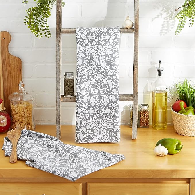 DII Cotton Dish Towel Set Damask Print