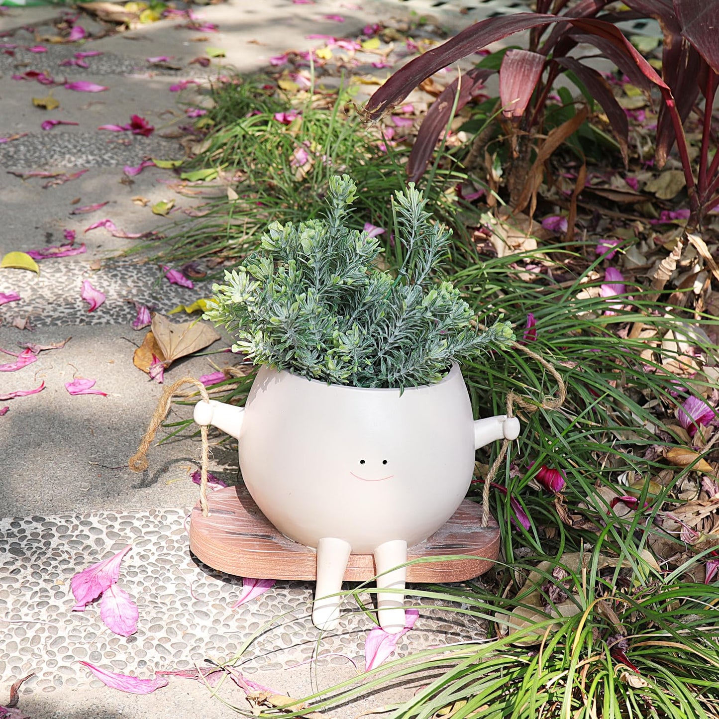 Swing Smily Face Planter Pot Cute Hanging Flower Head Planters for Indoor Outdoor Resin Face Planter Plus Size Succulents Plants Pots for Christmas Mother's Day Planters Gift Ideas