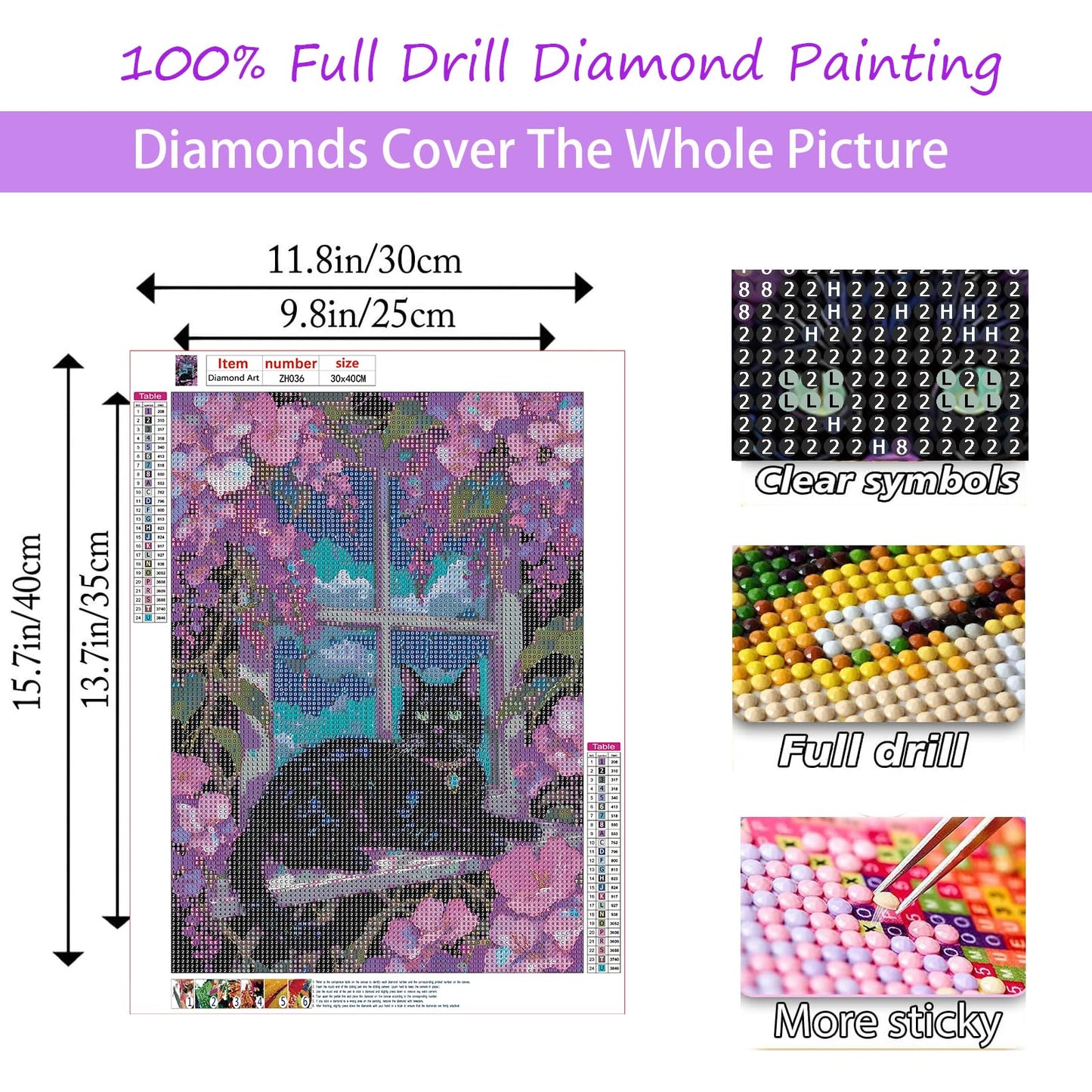 LumiCraft 5D Cat Diamond Art Kits for Adults, Black Cat Diamond Painting Kits for Beginner, DIY Full Drill Diamond Dots Painting Perfect Gem Art for Home Decor 12x16inch