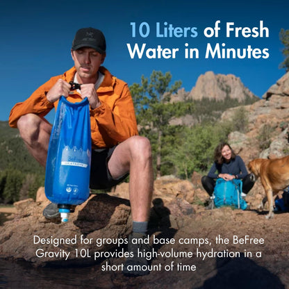 Katadyn BeFree Gravity Water Filter 10L for Base Camp, Large Groups & Emergency Preparedness | 0.1 Micron Hollow Fiber Filter Removes Bacteria & Protozoa, 1,000L Capacity, BPA-Free