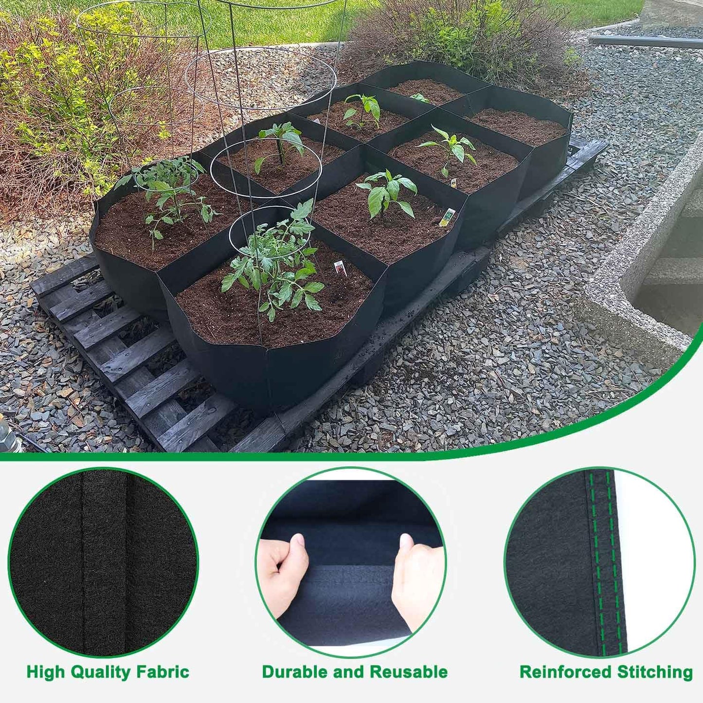 KLEWEE Fabric Raised Garden Bed, 128 Gallon 6 x 3FT Garden Growing Bags for Planting Vegetables, Flowers and Herbs, Breathable Plant Bed Large Grow Planter Bags 8 Grids