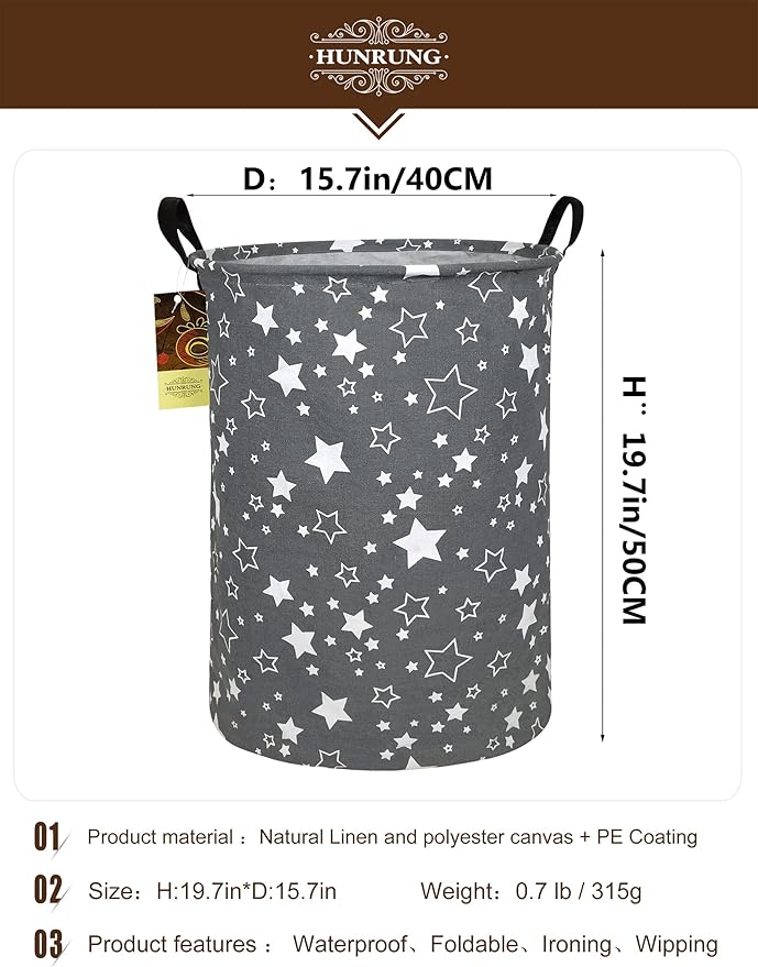 HUNRUNG Laundry Hamper, Large Canvas Fabric Lightweight Storage Basket Toy