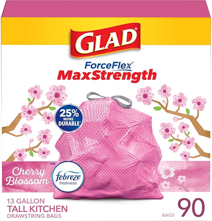 Glad Tall Kitchen Trash Bags 13 Gallon, MaxStrength Cherry Blossom Garbage Bags