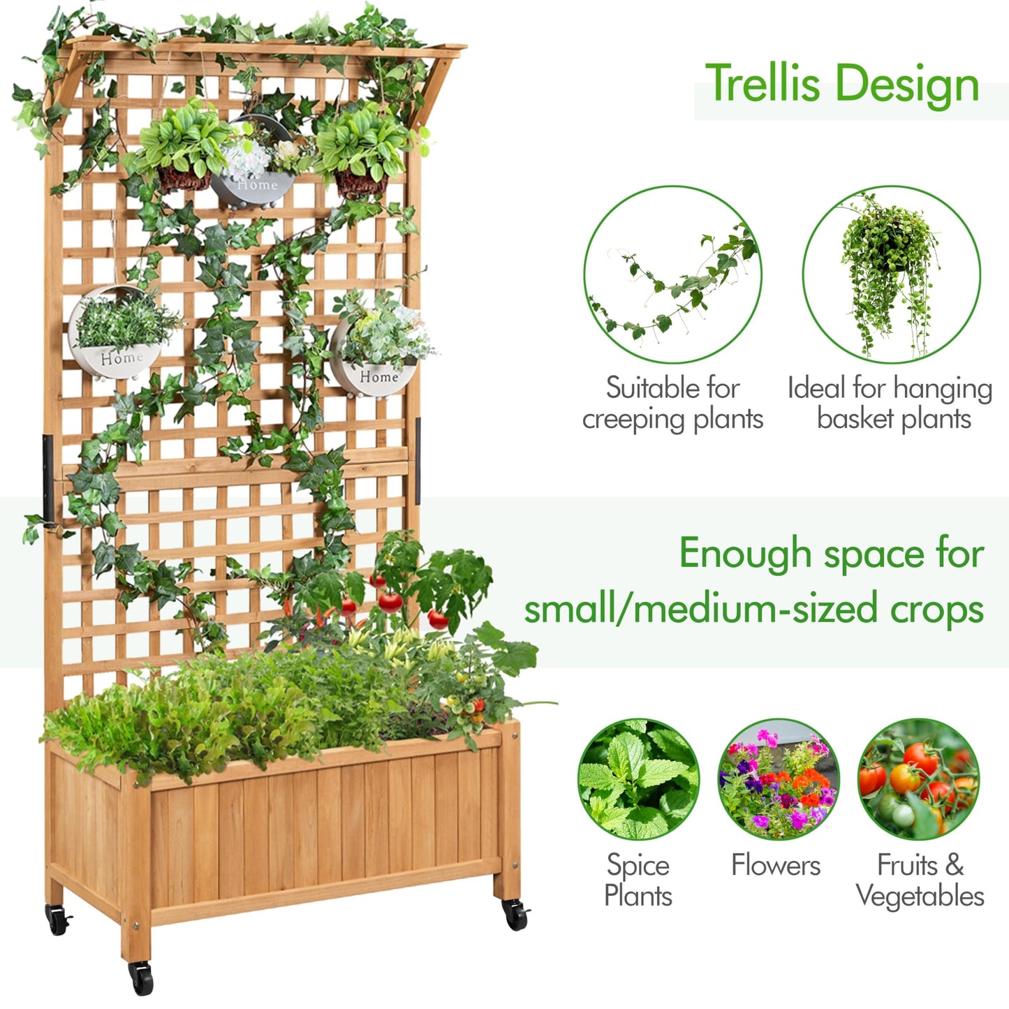 Yaheetech 72" H Garden Planter with Trellis for Vine Climbing Horticultural Plants, Yard Box Outdoor w/Drainage Holes, Garden Planter Bed for Flowers Herbs, Light Brown