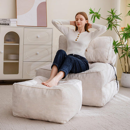 HIGOGOGO Square Stuffed Pouf Ottoman, Corduroy Poufs with Foam Chunk Filling, Furry and Fluffy Pouf Foot Stool Storage Ottoman, 21 X 21 Floor Poufs Foot Rest for Living Room, Beige