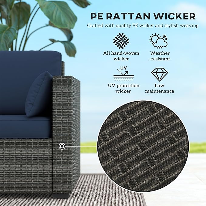 Outsunny Patio Couch PE Wicker Deep Seating Outdoor Sofa