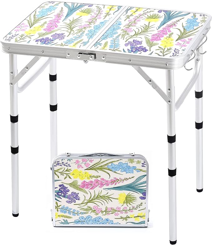Yriuat Folding Camping Table 2ft Portable Pinic Table Adjustable Height Small