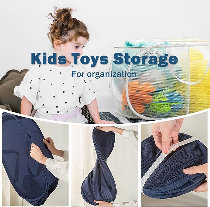 4 Pack Collapsible Laundry Baskets Dual Compartment, Mesh Pop Up Hamper