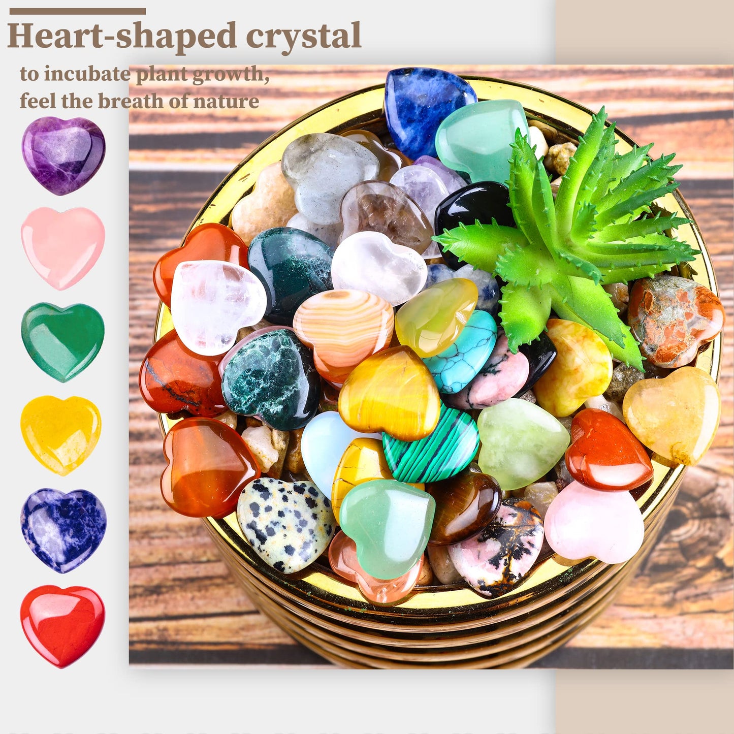 FORBY 40pcs Natural Heart Shaped Crystal Stones 0.8 Inch Pocket Hearts Bulk Stones Assorted Healing Crystals Chakra Hearts Shaped Gemstone for Anxiety Decoration Yoga Reiki Gifts137 to140g