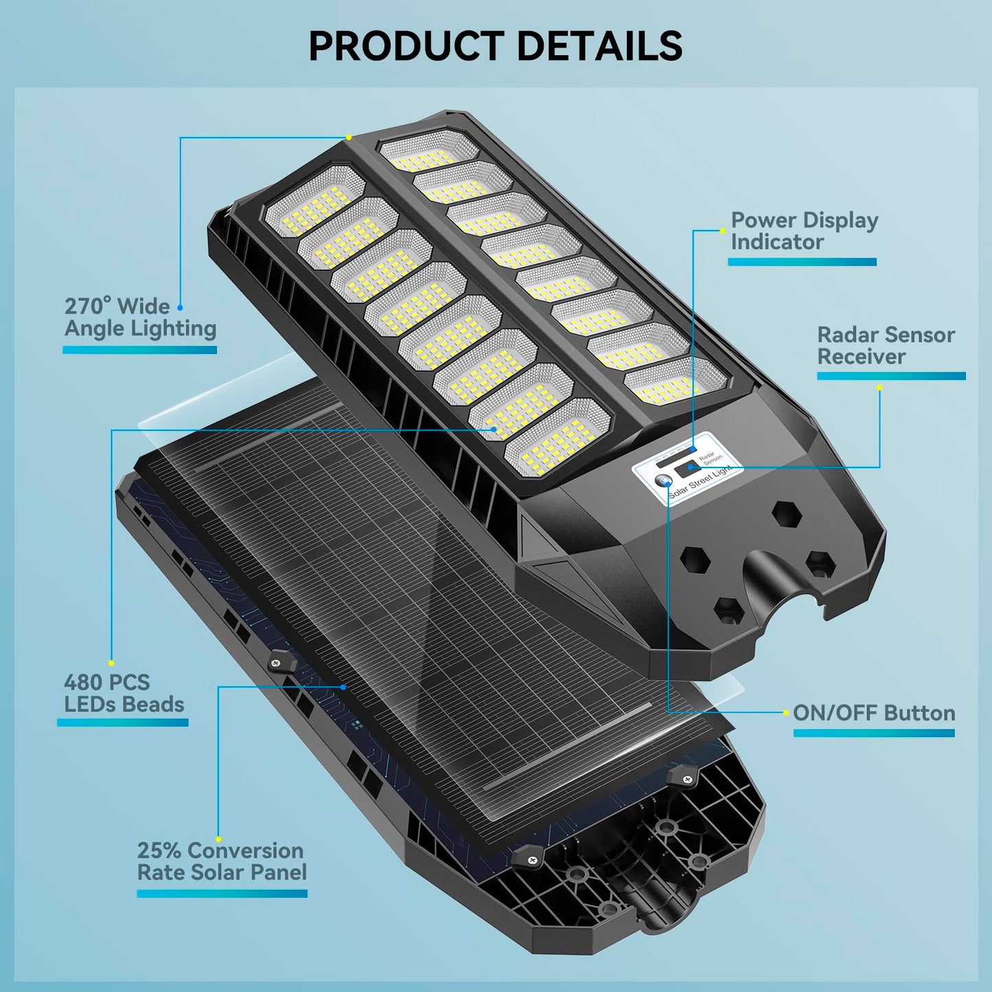 VOOJOY 8000W Solar Street Lights Outdoor, Solar Lights Outdoor Waterproof with Motion Sensor and Remote Control, Parking Lot Light Dusk to Dawn Security Flood Light for Yard, Garden, 2 Pack