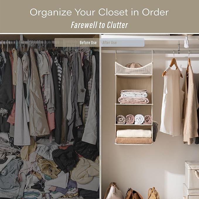 StorageWorks 3-Shelf Hanging Closet Organizer, Adjustable Hanging Closet