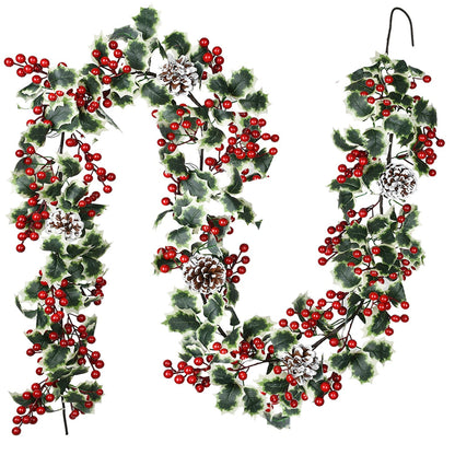 DearHouse 6FT Red Berry Christmas Garland with Pine Cone, Artificail Garland Indoor Outdoor Garden Gate Home Decoration for Winter Holiday New Year Decor