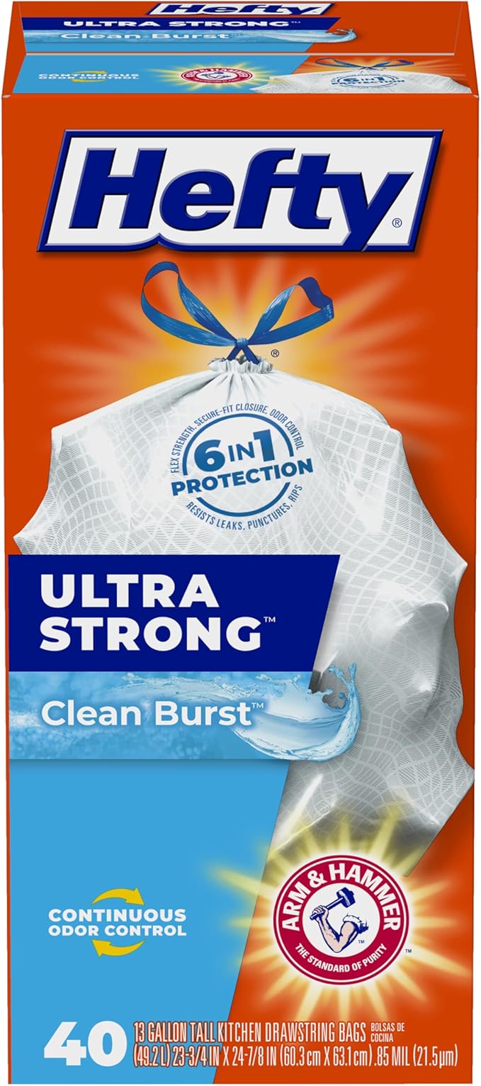 Hefty Ultra Strong 13 Gallon Trash Bags, Tall Kitchen Trash Bags 13 Gallon Size