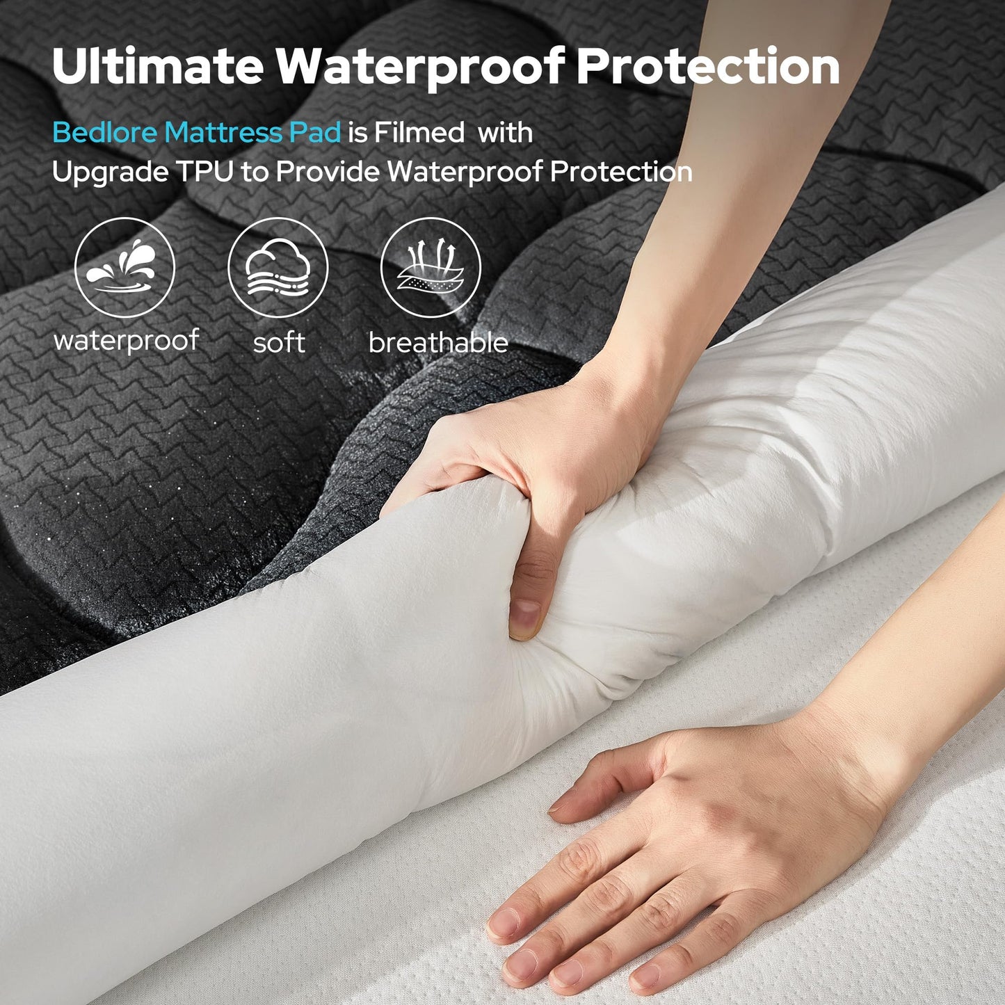 BEDLORE Waterproof Full Size Mattress Pad, Breathable Mattress Protector with 6-15 Inch Deep Pocket, Quilted Fitted Mattress Topper Bed Cover, Noiseless & Machine Washable