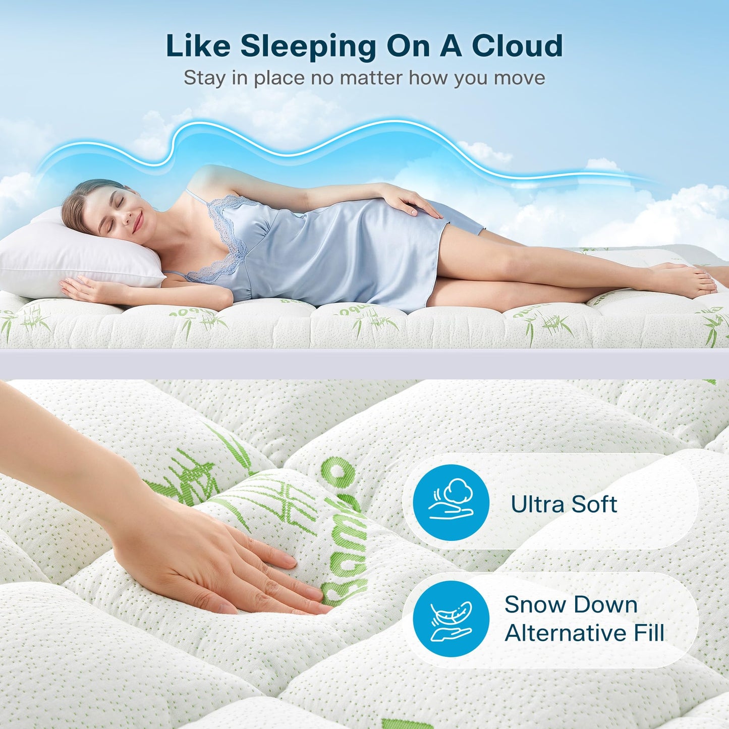 Waterproof Queen Size Mattress Topper Viscose Derived from Bamboo, Extra Thick Mattress Pad for Back Pain, Cooling Mattress Topper with Deep Pocket 8"-21", Green,Queen