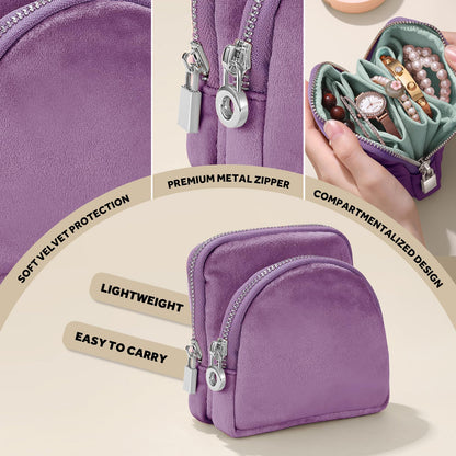 Lumayina Small Travel Jewelry Case Set 2-in-1 Detachable Velvet Pouches, Portable Jewelry Organizer Bag for Rings Earrings Bracelets, Gift Box for Women (Lavender Purple)