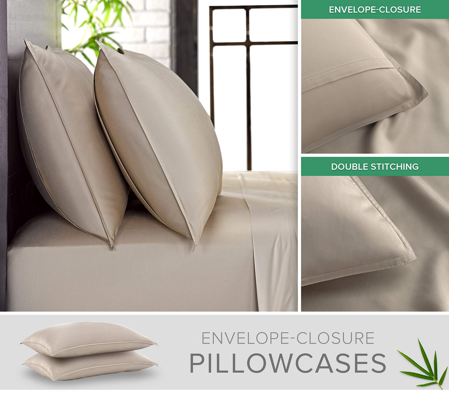 Pure Bamboo King Sheets, Genuine 100% Organic Viscose Derived from Bamboo Bed Sheet Set, Luxuriously Soft & Cooling, Double Stitching, 2 Year Quality Promise (King, Sand)