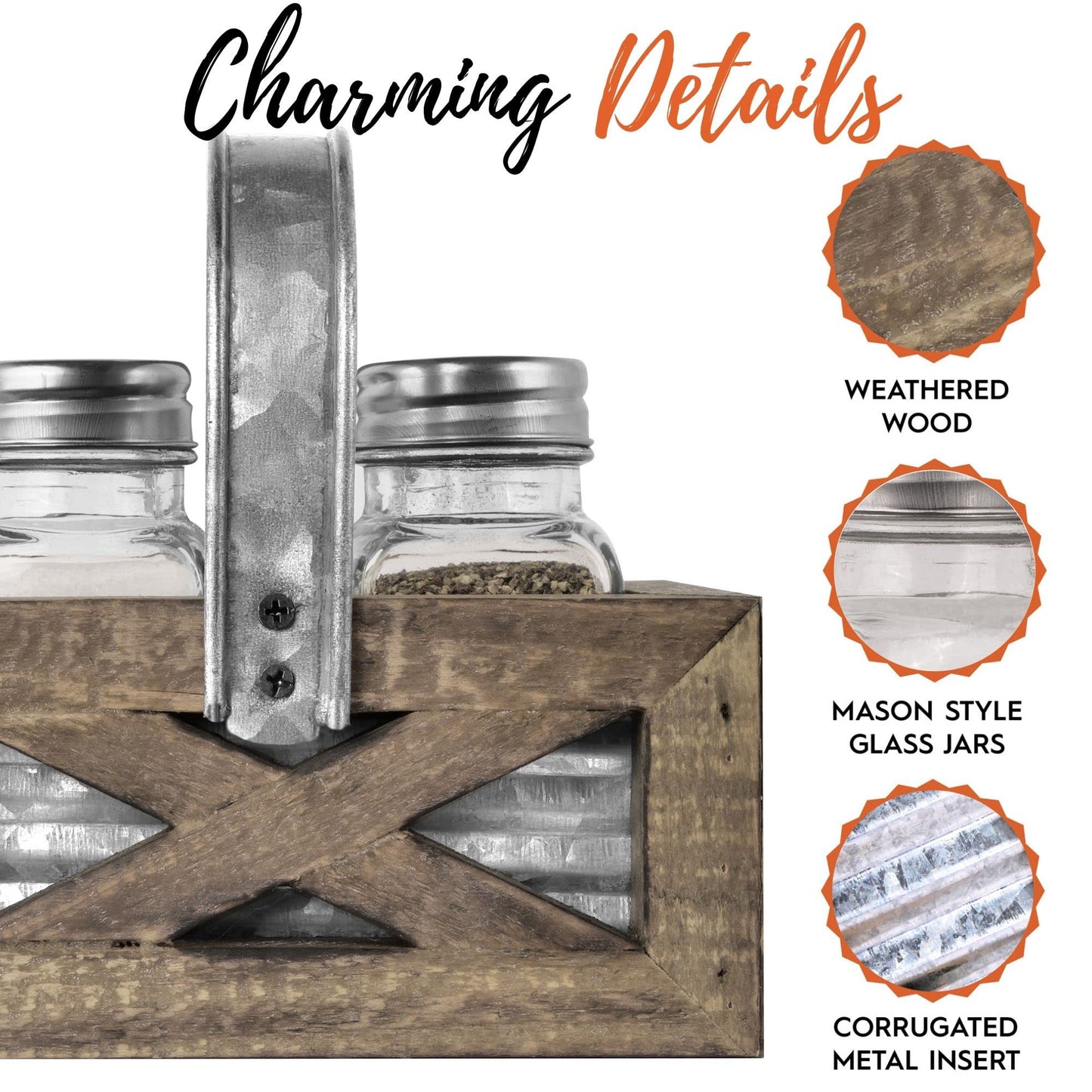 Autumn Alley Farmhouse Napkin Holder and Adorable Farmhouse Salt and Pepper Shakers Set With Wood Holder - Western Kitchen, Galvanized Metal - Upright Rustic Napkin Holder Rustic Kitchen Décor (Brown)