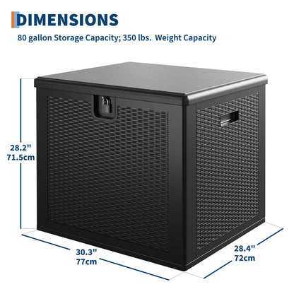 IDEALHOUSE 80 Gallon Resin Deck Box, Waterproof Outdoor Storage Box with Lockable Lid & UV Resistant, Patio Furniture Cushion Storage Container for Garden, Backyard, Poolside (Black)