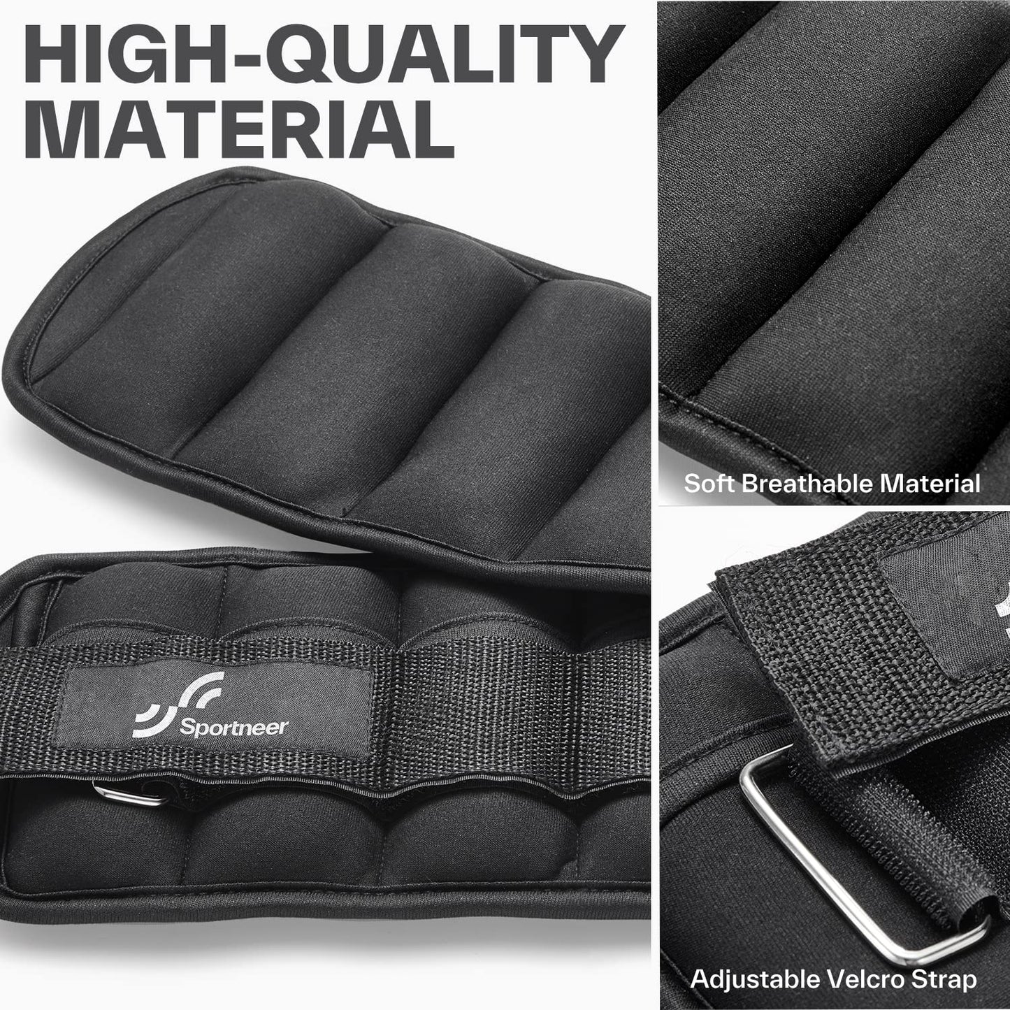 Sportneer Adjustable Ankle Weights for Women and Men 7 lbs/Pair Adjustable Leg Weights with Secure Straps, Strength Training Weighted for Yoga, Walking, Running, Aerobics, Gym, Physical Therapy