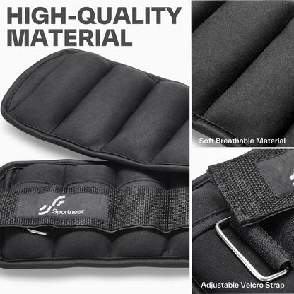Sportneer Adjustable Ankle Weights for Women and Men 7 lbs/Pair Adjustable Leg Weights with Secure Straps, Strength Training Weighted for Yoga, Walking, Running, Aerobics, Gym, Physical Therapy