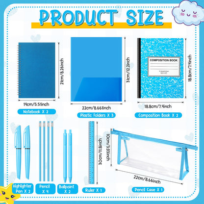 Watersay 48 Pcs School Stationary Set Essentials Bundle Include Folders Notebooks Rulers Scissors Pencils Pens and Much More Back to School Gifts for Students(Blue)