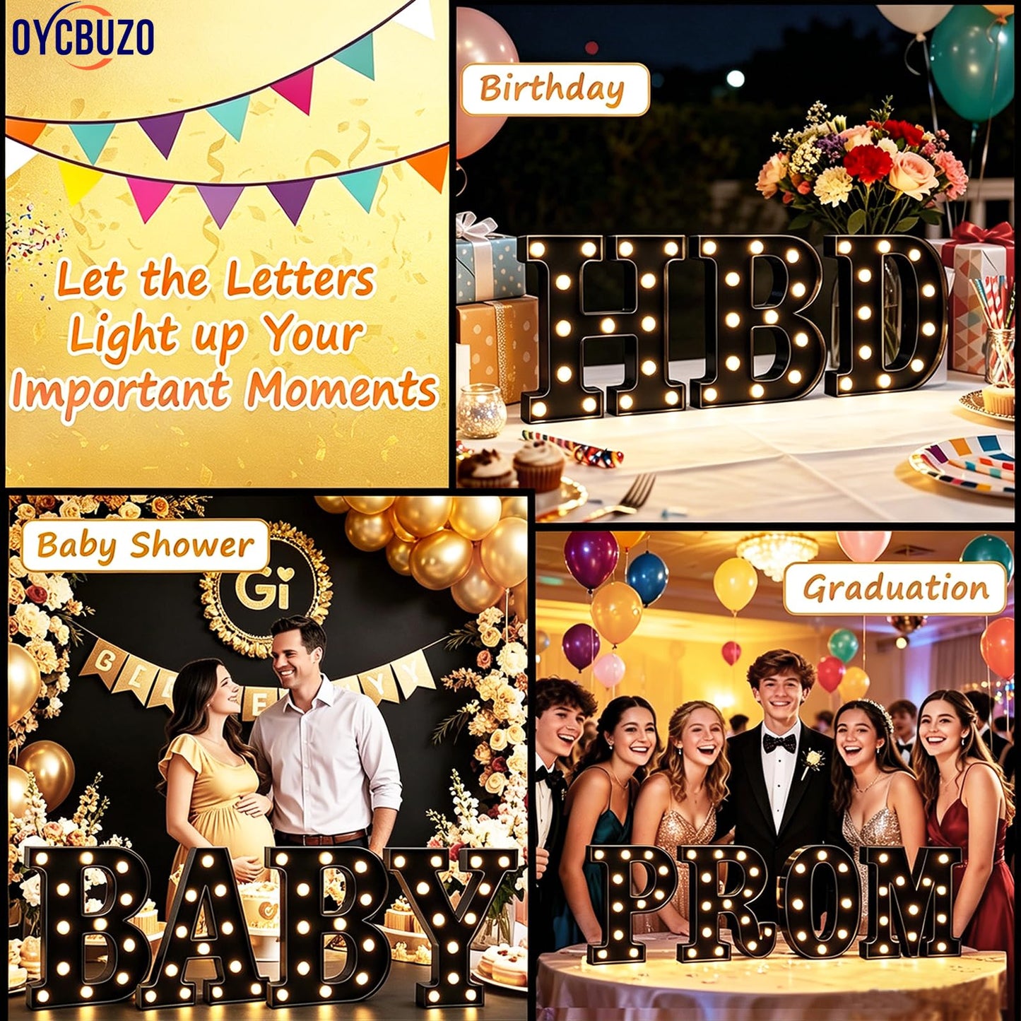 OYCBUZO Light Up Black Alphabet Marquee Letters Sign LED Marquee Number Lights Sign for Night Light Home Bar Christmas Lamp Birthday Party Wedding Decoration P